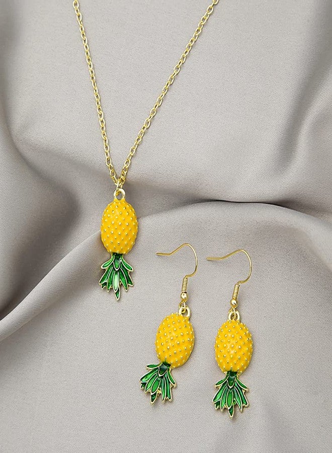 POYAMUSE Lovely Tropical Fruits Jewelry Set, Pineapple Necklace Earrings Set for Tropical Destination Trip Jewelry Gift-pineapple - Image 3